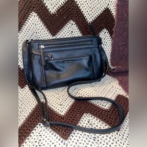 Roots Black Leather Crossbody Purse